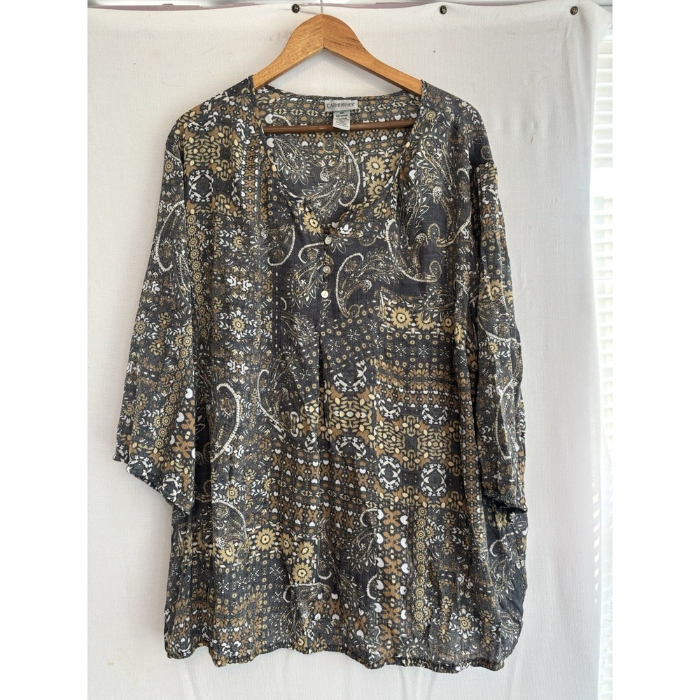 Catherines Women's Plus Size 2X (22-24) Paisley Floral Peasant Top